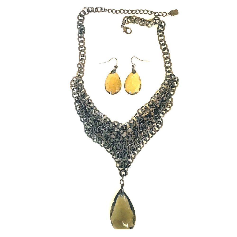 Bronze Chain Statement Necklace & Earring Set
